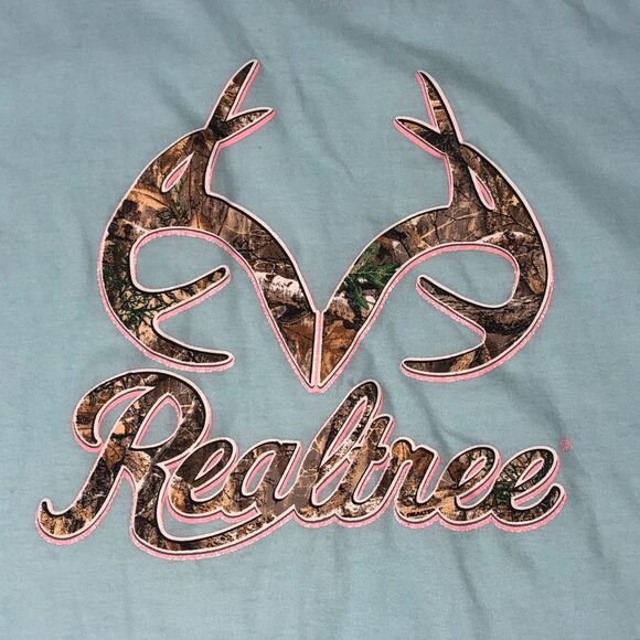 Realtree Camo Antler Logo T-Shirt Women's Size L Willow Trails Blue Cotton Poly - Picture 1 of 6